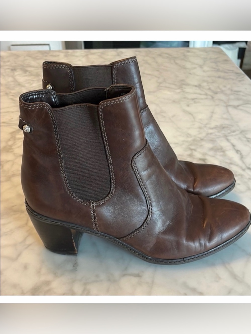 Anne Klein Brown Leather Ankle Booties with Elastic Panels
